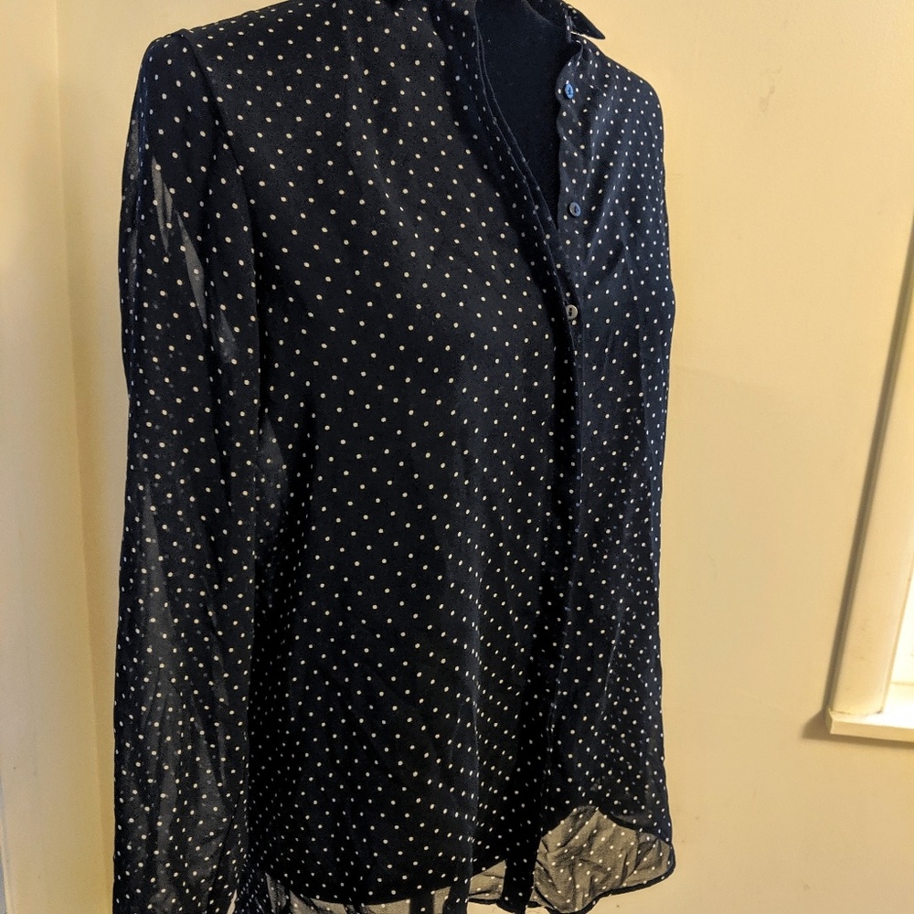 Zara basic. White pokadot black blouse. Medium.
